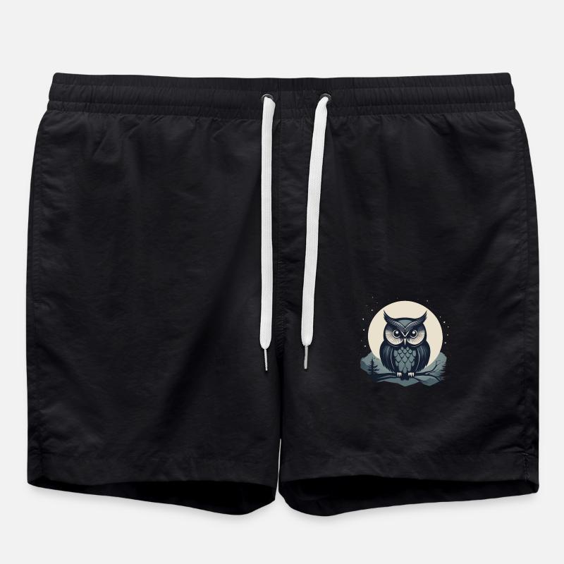 Stylized Owl - Swim Trunks - black