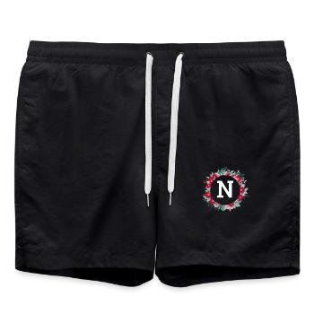 Lettre n couronne florale - Short de bain - noir - Devant - AI Model Male 185 light (185cm)