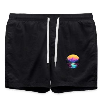 Flusslandschaft im Sonnenuntergang - Outdoorfan - Badeshorts - Schwarz - Vorne - AI Model Male 185 light (185cm)