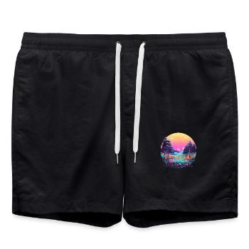 Prairie forestière au coucher du soleil dans une mer de fleurs - Short de bain - noir - Devant - AI Model Male 185 light (185cm)
