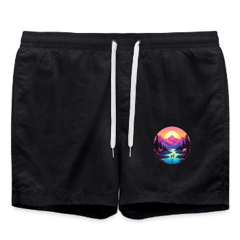Majestätischer Hirsch im Sonnenuntergang -Geschenk - Badeshorts - Schwarz - Vorne - AI Model Male 185 light (185cm)