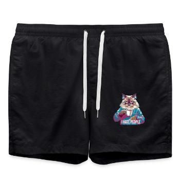 Ich hasse Menschen Katze im Pyjama mit Kaffee - Badeshorts - Schwarz - Vorne - AI Model Male 185 light (185cm)