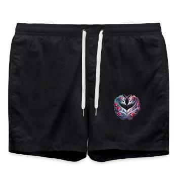 Vales Heart - Valentinstag Einhörner Romantik - Badeshorts - Schwarz - Vorne - AI Model Male 185 light (185cm)