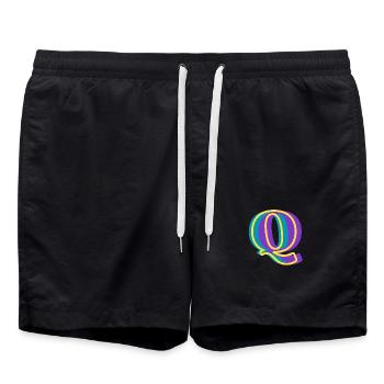 Mehrfarbiger Buchstabe q - Badeshorts - Schwarz - Vorne - AI Model Male 185 light (185cm)