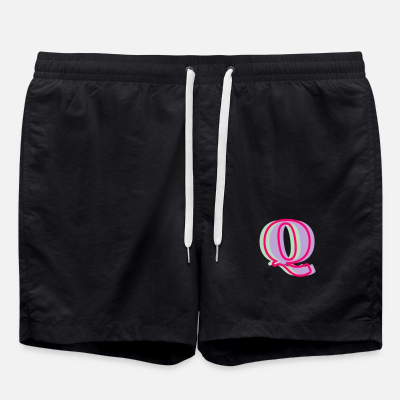 Multi-coloured letter q - Swim Trunks - black
