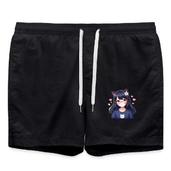 Cat Girl Kawaii : Adorable fille chat - Short de bain - noir - Devant - AI Model Male 185 light (185cm)