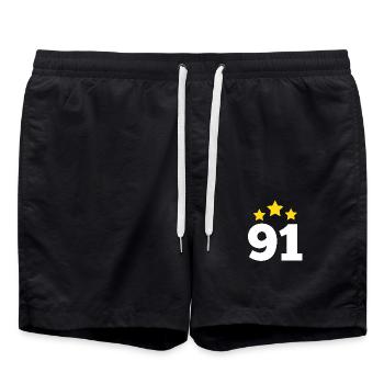 91 Jahre Stern - Geschenk zum 91. Jubiläum - Badeshorts - Schwarz - Vorne - AI Model Male 185 light (185cm)