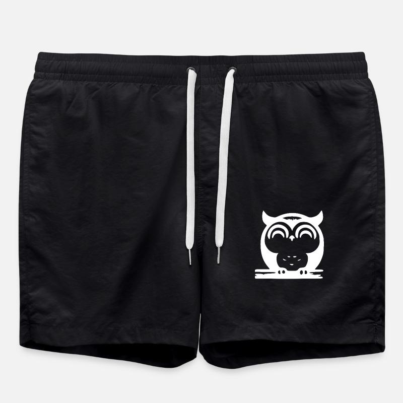Cute Sleeping Owl - Swim Trunks - black