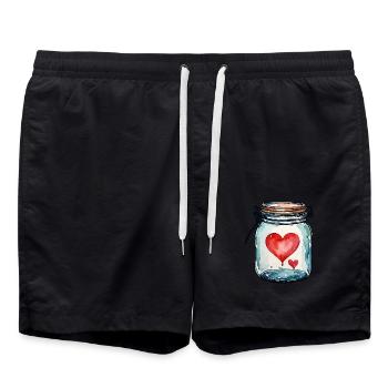 Glass Full of Love Hearts Watercolors - Swim Trunks - black - Front - AI Model Male 185 light (185cm)