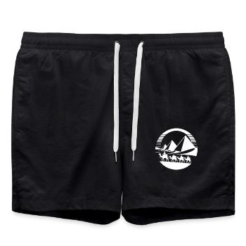 Desert caravan with pyramids in the background - Swim Trunks - black - Front - AI Model Male 185 light (185cm)