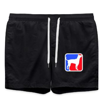 Dog Silhouette Symbol Red Blue Sport Logo Square - Swim Trunks - black - Front - AI Model Male 185 light (185cm)