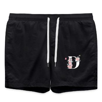 Buchstabe d rosa Blumen - Badeshorts - Schwarz - Vorne - AI Model Male 185 light (185cm)