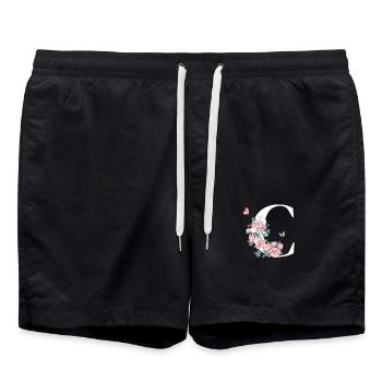 Buchstabe c rosa Blumen - Badeshorts - Schwarz - Vorne - AI Model Male 185 light (185cm)