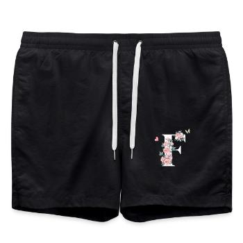 Buchstabe f rosa Blumen - Badeshorts - Schwarz - Vorne - AI Model Male 185 light (185cm)