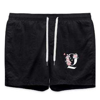 Buchstabe q rosa Blumen - Badeshorts - Schwarz - Vorne - AI Model Male 185 light (185cm)