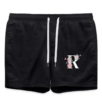 Lettre r fleurs rose - Short de bain - noir - Devant - AI Model Male 185 light (185cm)