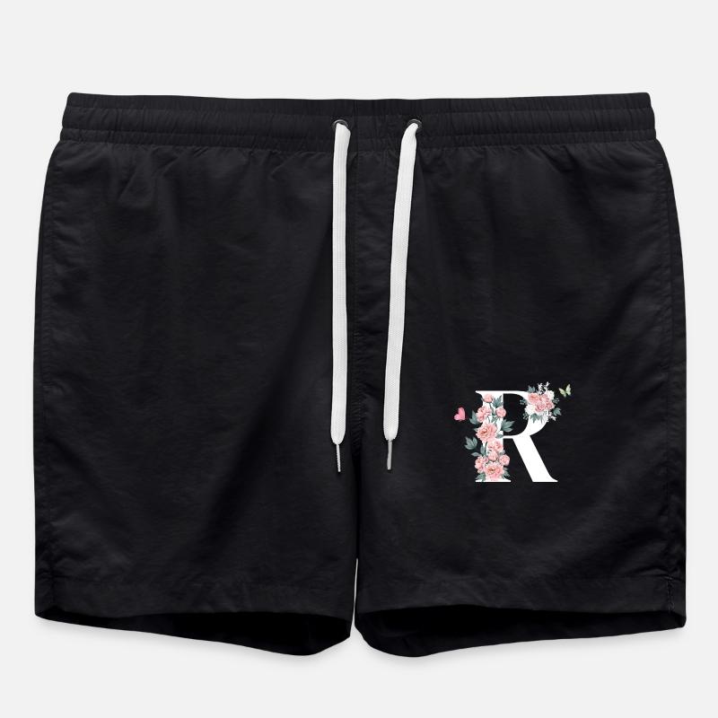 Lettre r fleurs rose - Short de bain - noir