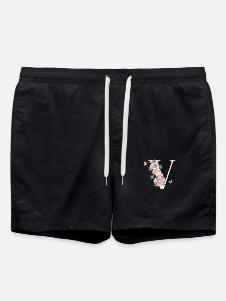 Buchstabe v rosa Blumen - Badeshorts - Schwarz