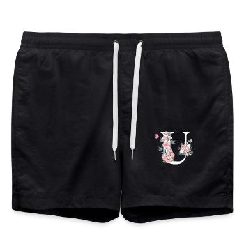 Buchstabe u rosa Blumen - Badeshorts - Schwarz - Vorne - AI Model Male 185 light (185cm)