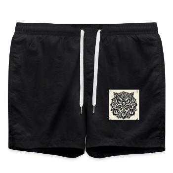 Eule I - Badeshorts - Schwarz - Vorne - AI Model Male 185 light (185cm)