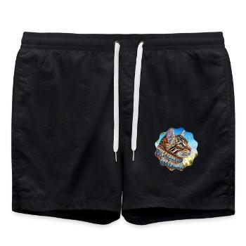 Photo de chat de conception AI avec motif de mandala astucieux - Short de bain - noir - Devant - AI Model Male 185 light (185cm)