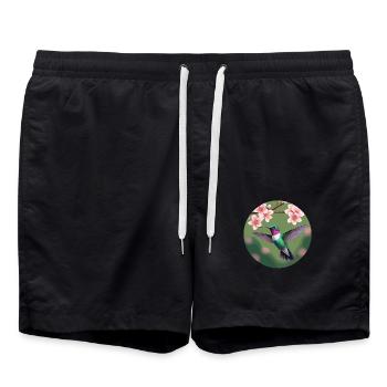 Hummingbird near a flower - Swim Trunks - black - Front - AI Model Male 185 light (185cm)