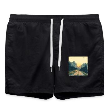 Endless Roads – Retro Mountain Adventure - Badeshorts - Schwarz - Vorne - AI Model Male 185 light (185cm)