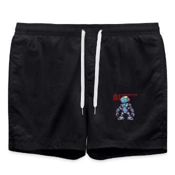 AI-GENERATION – Futuristic Robot Comic Style - Badeshorts - Schwarz - Vorne - AI Model Male 185 light (185cm)