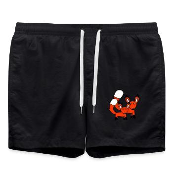2 Foxes Mother Red Fox Little Child Father Mom - Swim Trunks - black - Front - AI Model Male 185 light (185cm)
