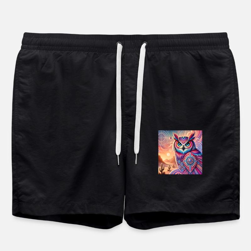 Krafttier Eule - Badeshorts - Schwarz