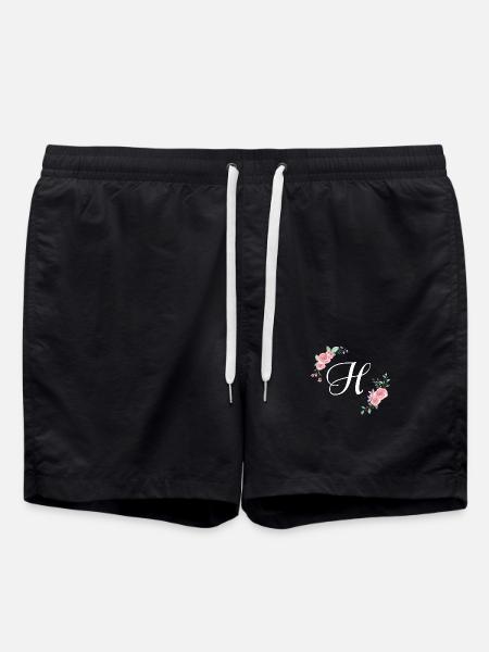 Rosa Blumenbuchstabe h - Badeshorts - Schwarz