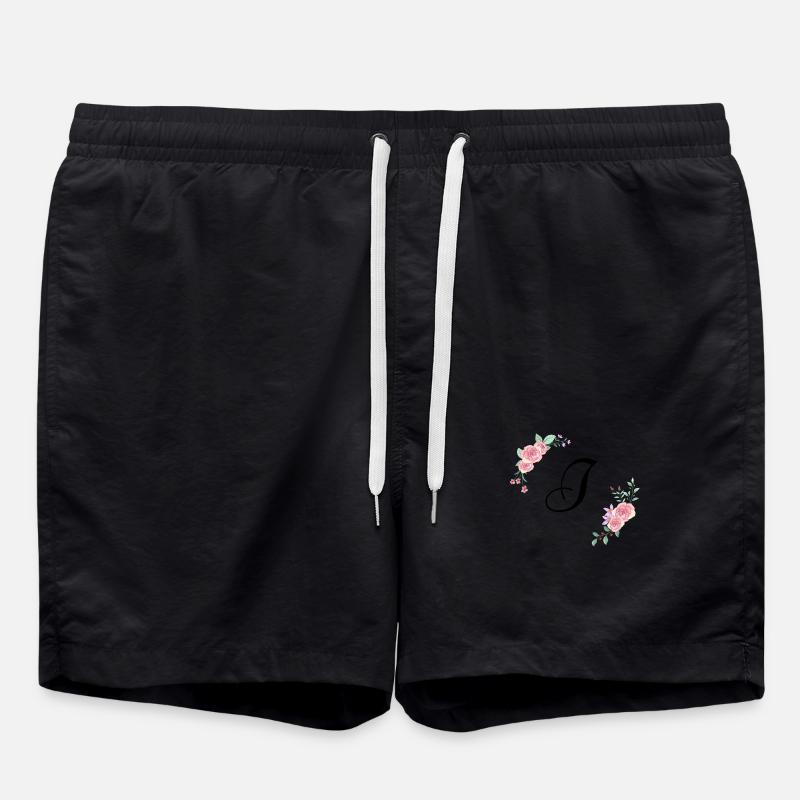 Lettre i florale rose - Short de bain - noir