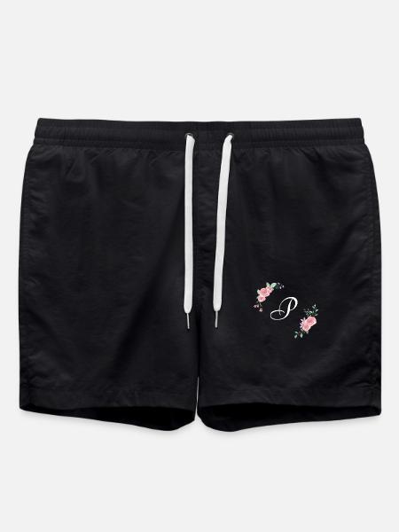 Rosa Blumenbuchstabe p - Badeshorts - Schwarz