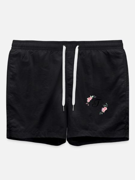 Rosa Blumenbuchstabe t - Badeshorts - Schwarz