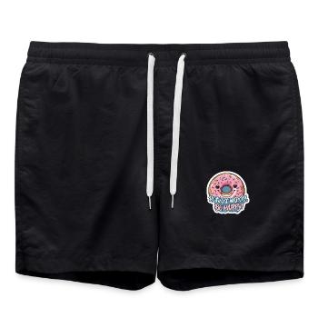 Donut Worry Be Happy Süßes Kawaii Dessert Wortspiel - Badeshorts - Schwarz - Vorne - AI Model Male 185 light (185cm)