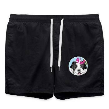 Chien chiot Saint-Bernard avec des fleurs roses - Short de bain - noir - Devant - AI Model Male 185 light (185cm)
