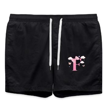 Buchstabe f rosa Wolken - Badeshorts - Schwarz - Vorne - AI Model Male 185 light (185cm)