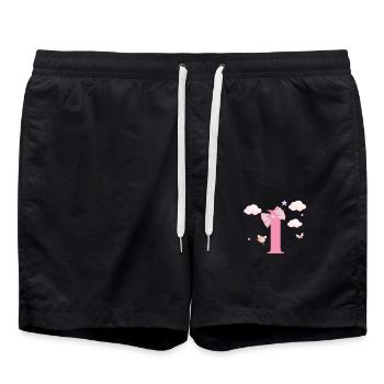 Lettre i rose nuages - Short de bain - noir - Devant - AI Model Male 185 light (185cm)