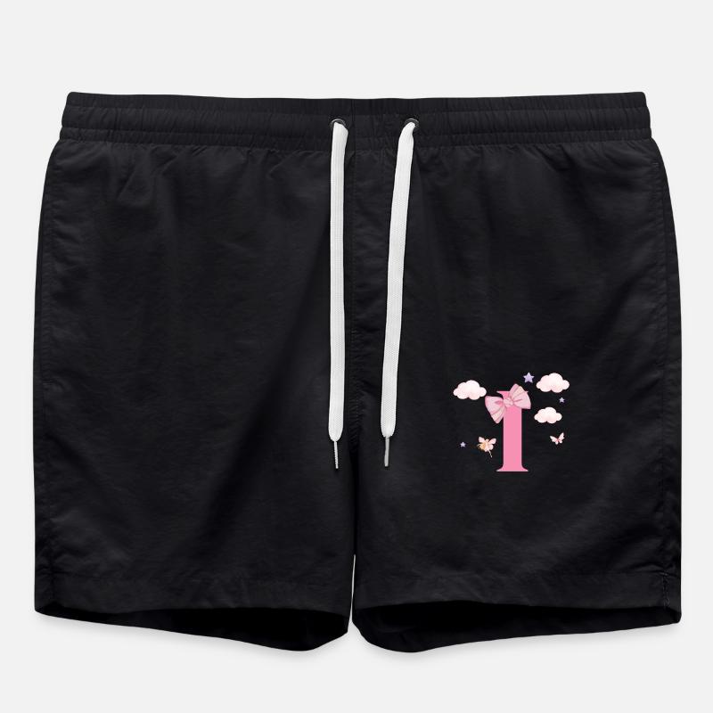 Letter i pink clouds - Swim Trunks - black