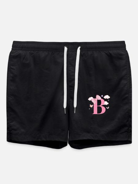 Letter b pink clouds - Swim Trunks - black
