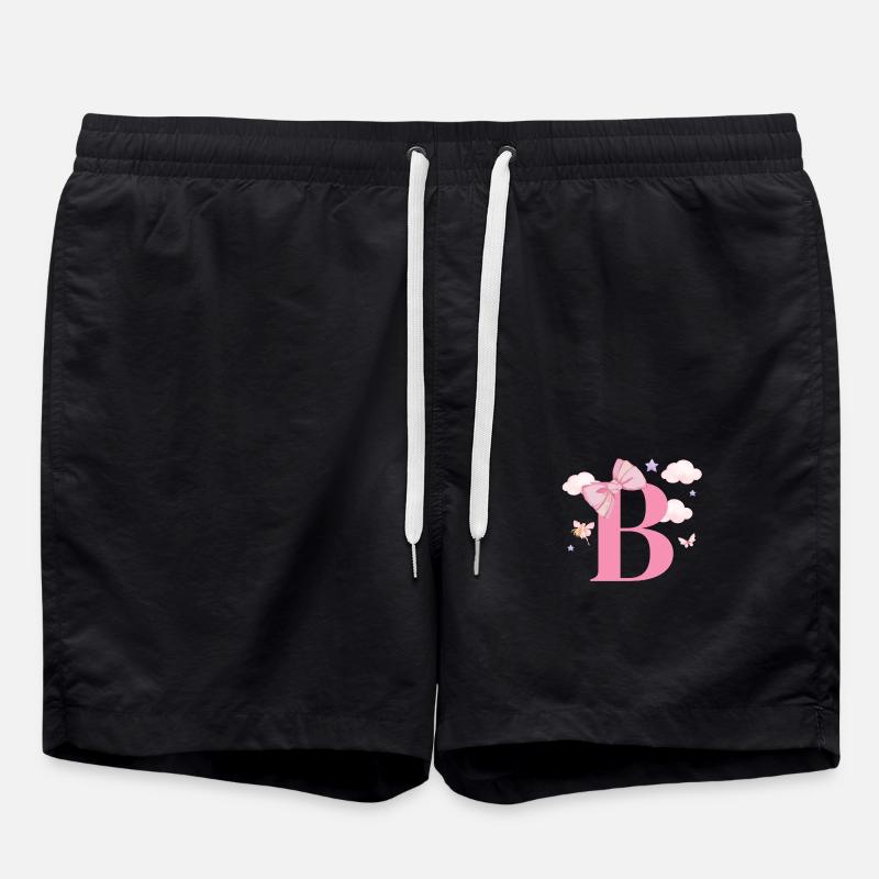 Buchstabe b rosa Wolken - Badeshorts - Schwarz