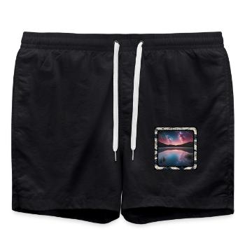 Seascape with reflections - Swim Trunks - black - Front - AI Model Male 185 light (185cm)