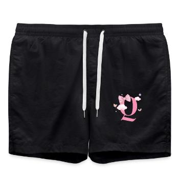 Buchstabe Q Rosa Wolken - Badeshorts - Schwarz - Vorne - AI Model Male 185 light (185cm)