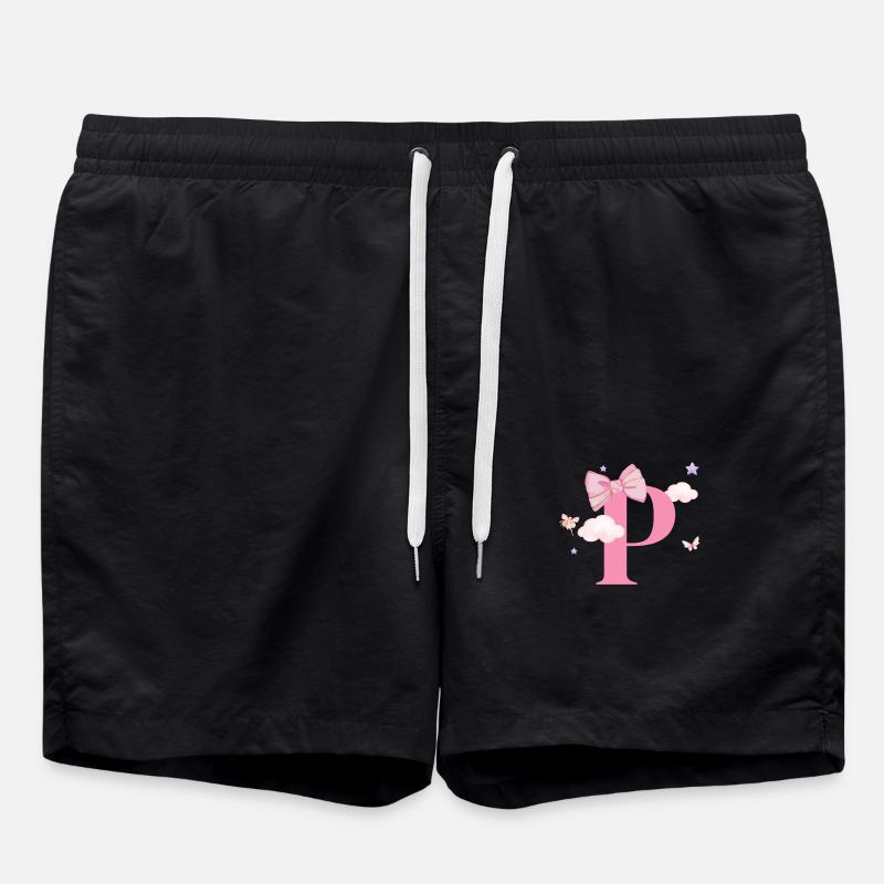 Letter p pink clouds - Swim Trunks - black