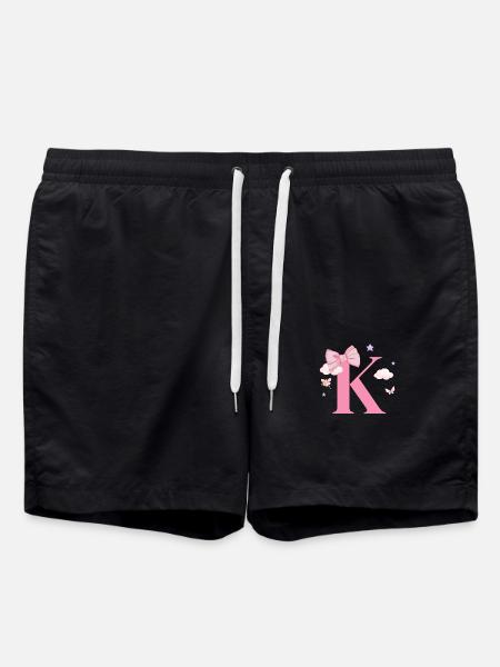 Letter k pink clouds - Swim Trunks - black