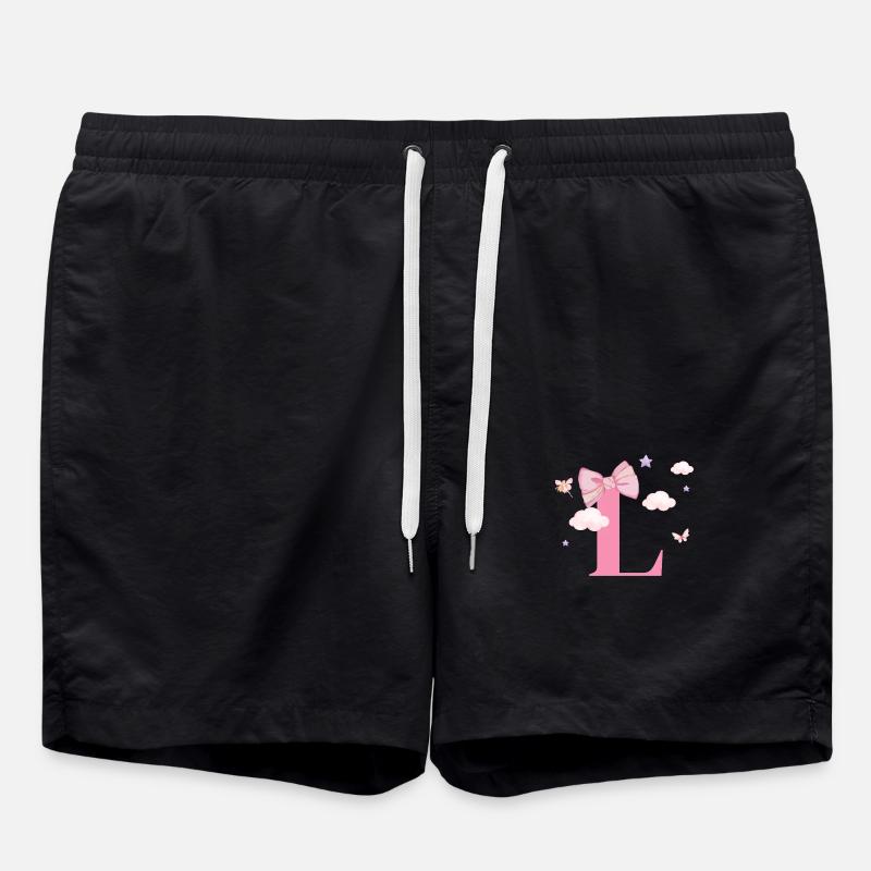 Lettre l rose nuages - Short de bain - noir