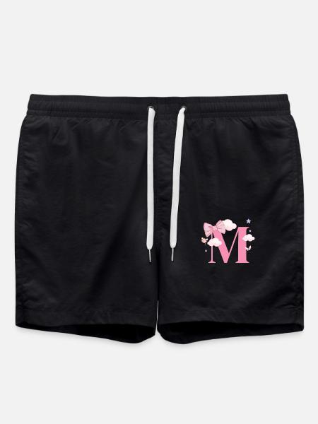 Letter m pink clouds - Swim Trunks - black