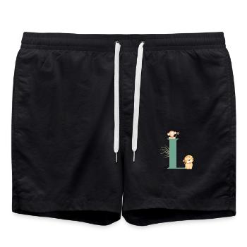 Letter l green jungle animals - Swim Trunks - black - Front - AI Model Male 185 light (185cm)