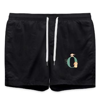 Buchstabe o grüne Dschungeltiere - Badeshorts - Schwarz - Vorne - AI Model Male 185 light (185cm)