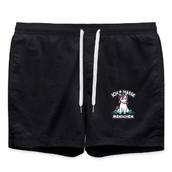 Ich hasse Menschen Einhorn Lustig Bunt - Badeshorts - Schwarz - Vorne - AI Model Male 185 light (185cm)